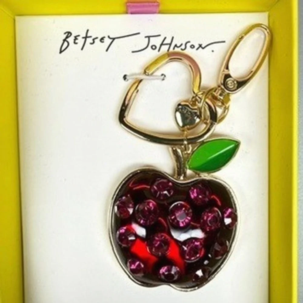 NWT Betsey Johnson Bag Charm Keychain Rhinestone Apple